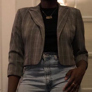 Cropped pin strip blazer